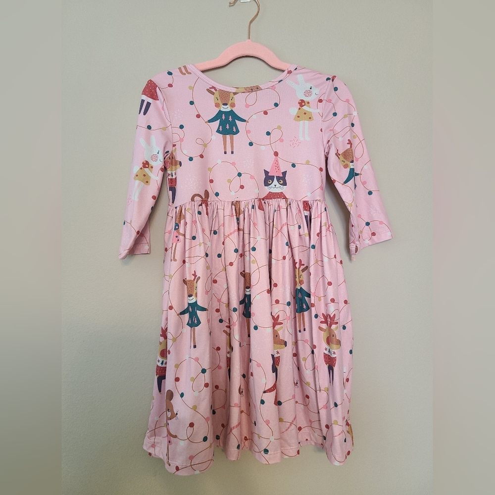 Mila & Rose Animal Holiday Fun Pink Long-Sleeve Dress